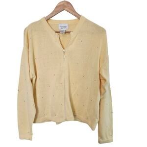 Vintage Christopher & Banks Cardigan Women Med Yellow Granny Spring Neutral